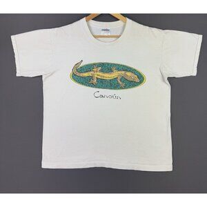 Vintage Y2K Cancun Mexico Lizard Art White Shirt Beach Large Streetwear Hype